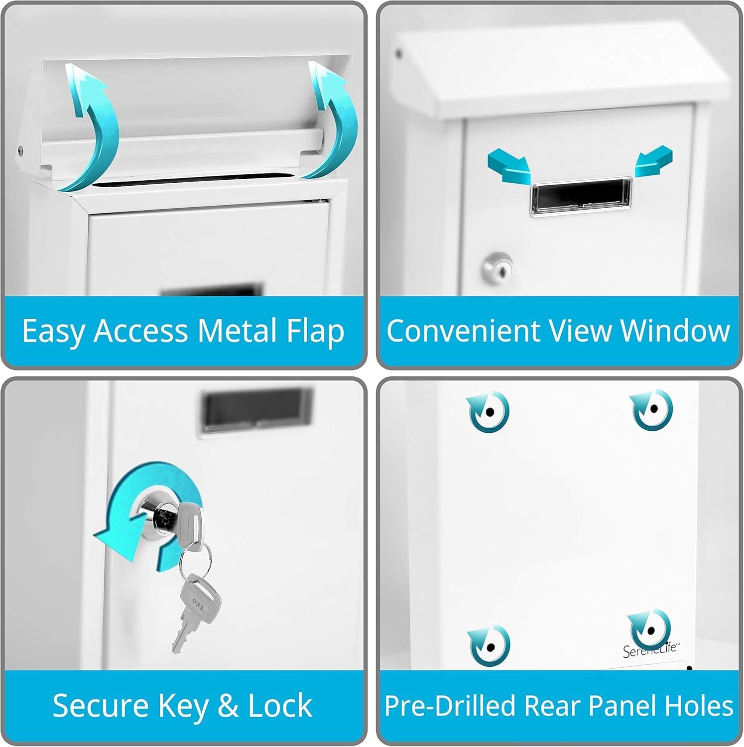 Weatherproof Wall Mount Locking Mailbox Galvanized Steel Drop Box with Metal Flap for Mail Letters, Newspaper, Money