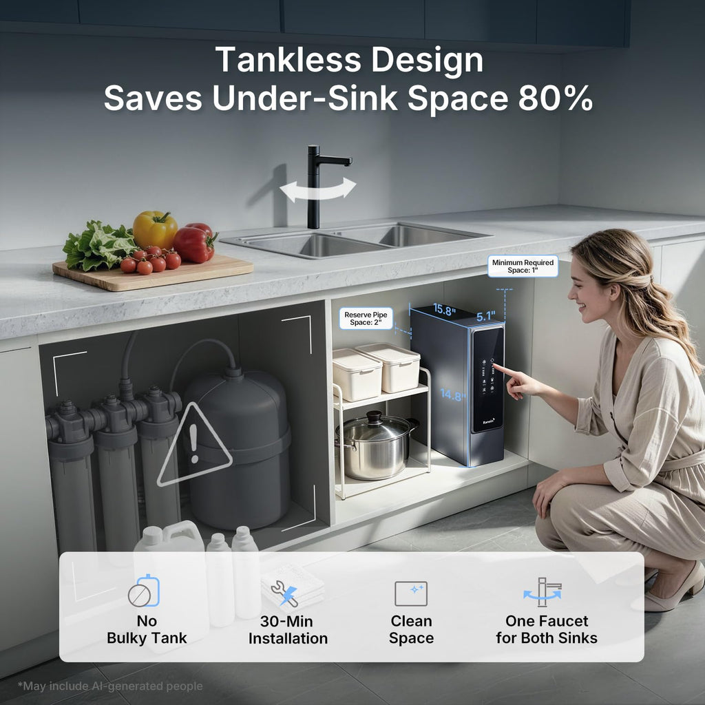 Tankless Reverse Osmosis System, 600GPD Under Sink RO Water Filter