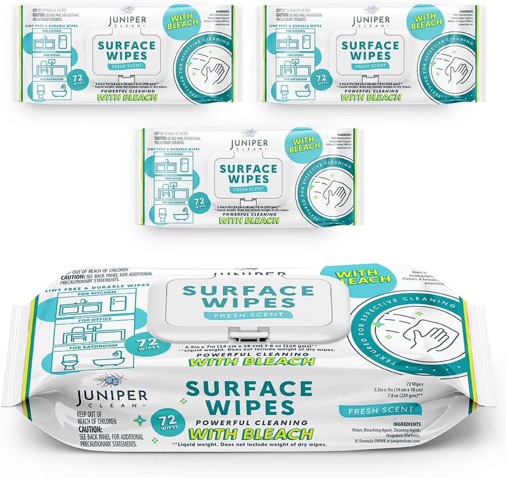 3 Pack Surface Cleaning Wipes with Bleach, All-Purpose Cleaner for Bathroom, Kitchen, Office, 216 Count Soft Flow