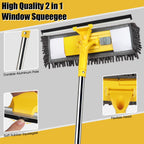 96" Long Handle Window Wall Cleaner Tool with Extension Pole,2 in 1 Large Window Squeegee with Cleaning Mop Tools Kit