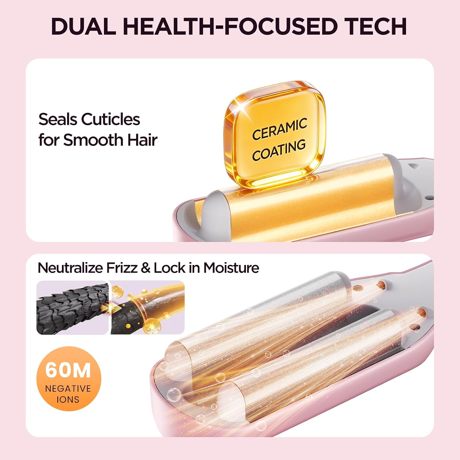 Hair Crimper with 3 Barrels, Curling Iron for Beach Waves | 100-240V~ Hair Waver 500M Negative Ions, Hair Curler for