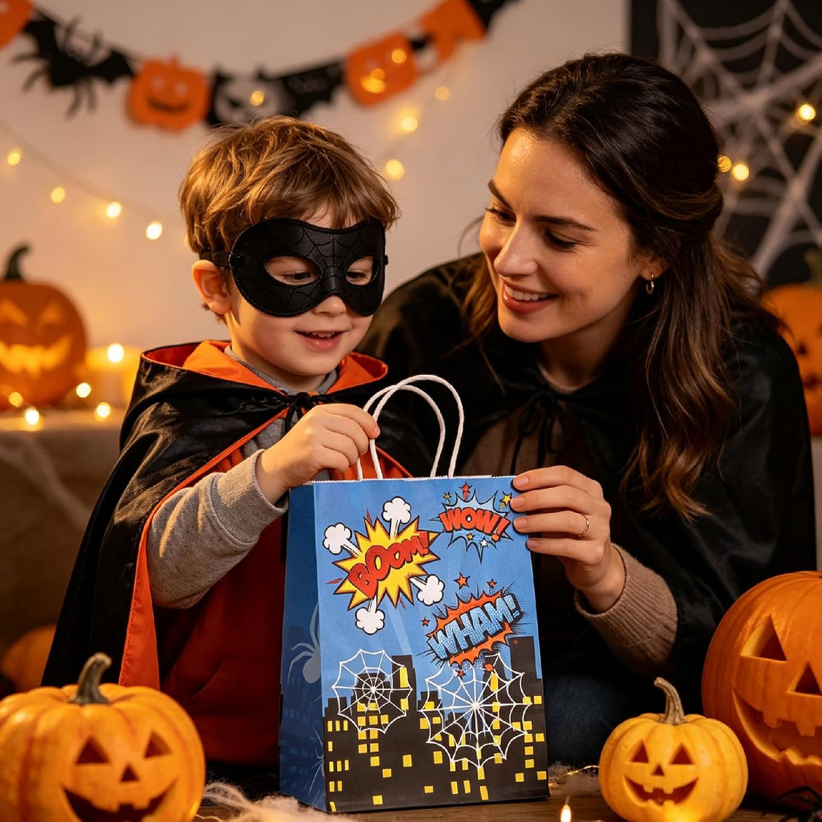 24Pcs Spider Party Paper Gift Bags, 6 Comic Designs with Handles
