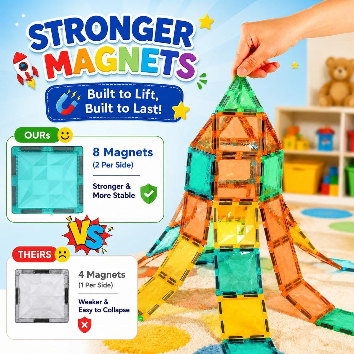Magnetic Tiles for Kids, STEM Building Magnetic Blocks, 100-Piece