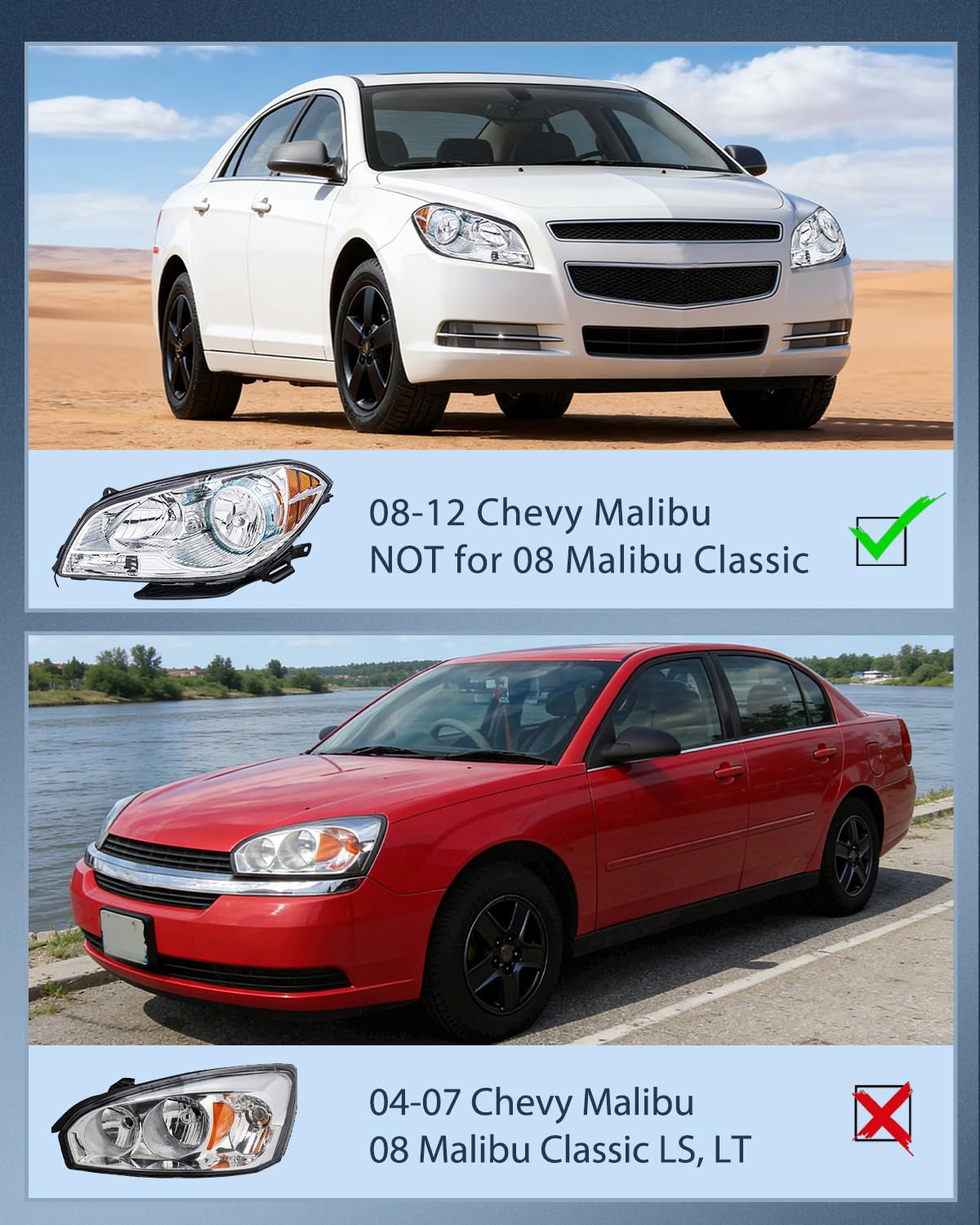 Headlight Assembly Compatible with 2008-2012 Chevy Malibu