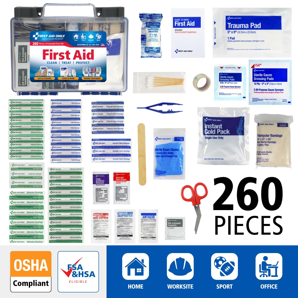 91248 OSHA-Compliant First Aid Kit, All-Purpose 50-Person Emergency First Aid Kit for Business, Worksite, Home, and