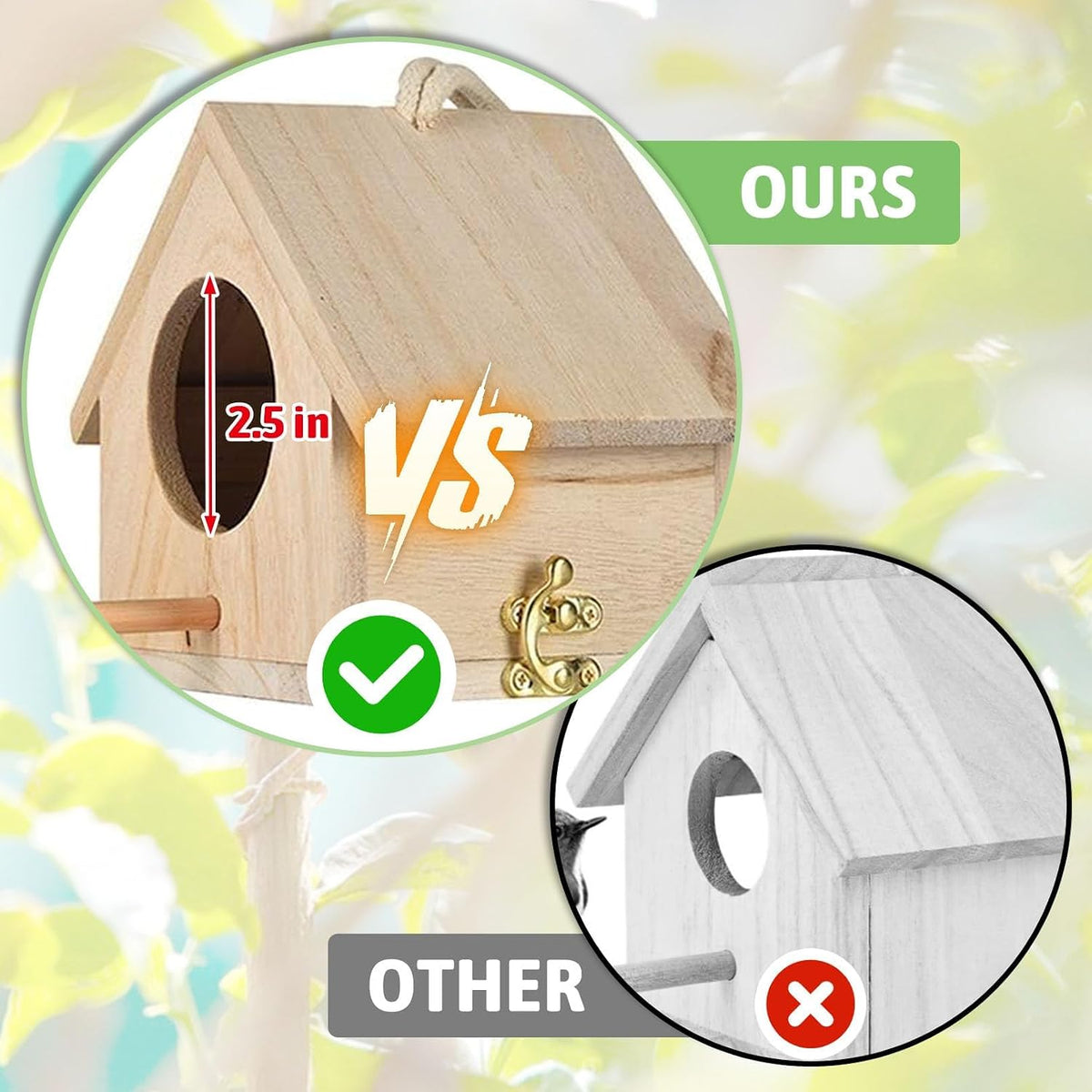 Wooden Bird House, Hanging Birdhouse for Outside, Garden Patio Decorative Nest Box Bird House for Robin Budgie