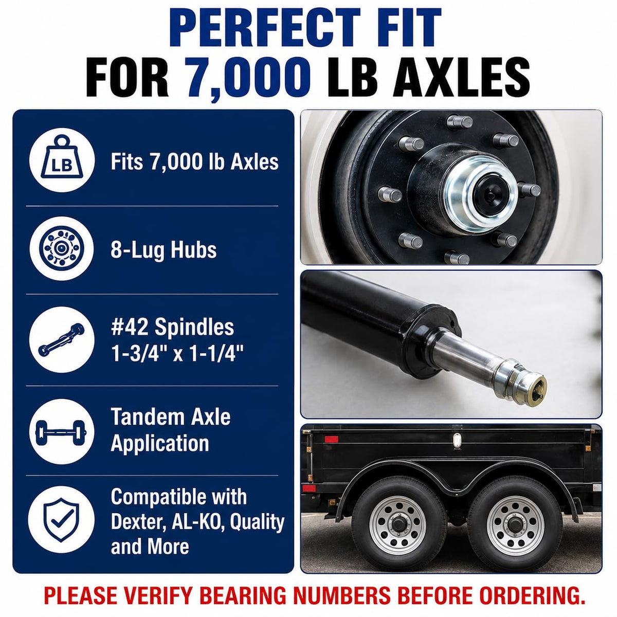 Trailer Bearing Kit 7000 lb, Tandem Axle Wheel Bearing Replacement Kit