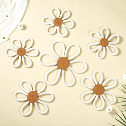 6 Pcs Boho Nursery Decor Daisy Flower Woven Macrame Wall Hanging 3 Size Daisy Flower Wall Decor Bohemian Nursery