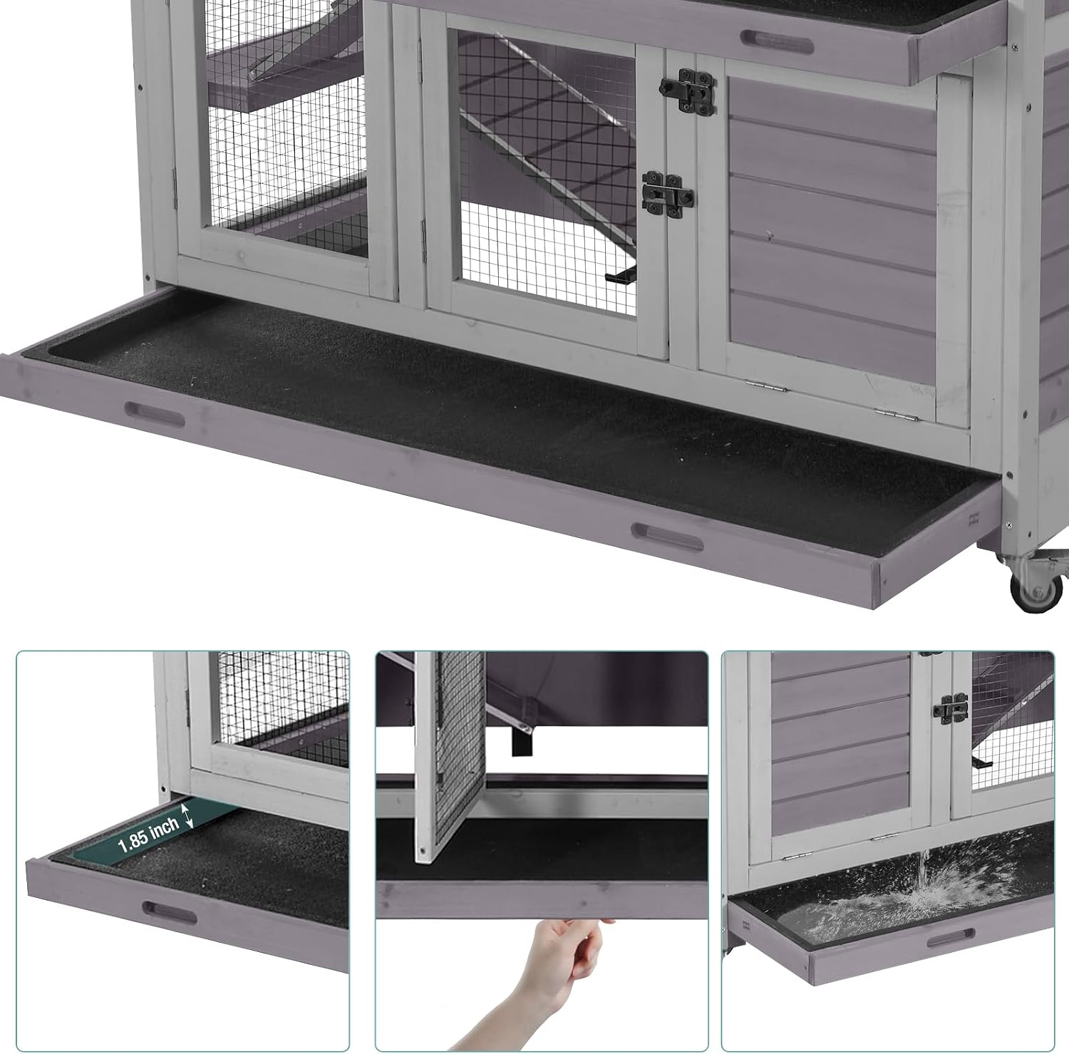2-Tier Indoor Rabbit Hutch Bunny House Guinea Pig Cage with Sliding Plastic Trays, Wheels & Ramp, 47.2" Multi-Door