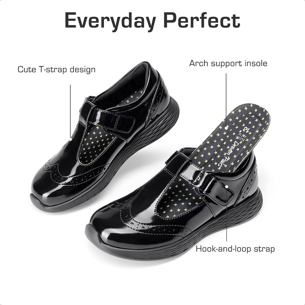 Girls Mary Jane School Uniform Shoes | Lightweight T-Strap dress shoes,breathable lining,arch support oxford flats