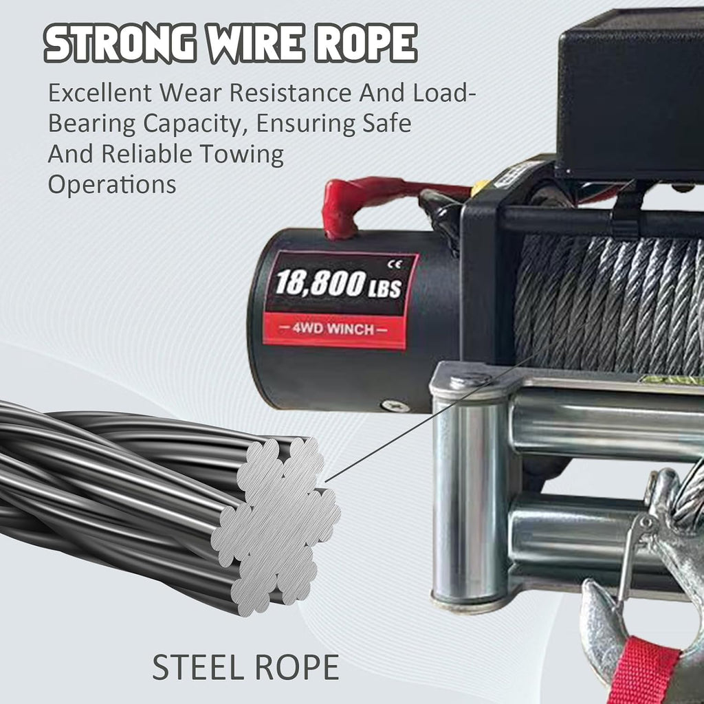 18,800 lb 12V Electric Winch with Wireless Remote Control, Heavy-Duty Truck and SUV Winch kit, 78 ft Rope Steel
