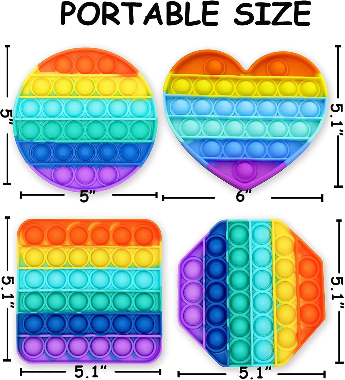 Multipurpose 4 Pack Rainbow Pop it Fidget Toy, Bubble Sensory Toy for Kids and Adults, Stress Reliever, 4 Shapes