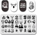 1pc Halloween Nail Stamping Plates Skull Nail Stamper Template Kit Horror Movies Characters Design Halloween Nail