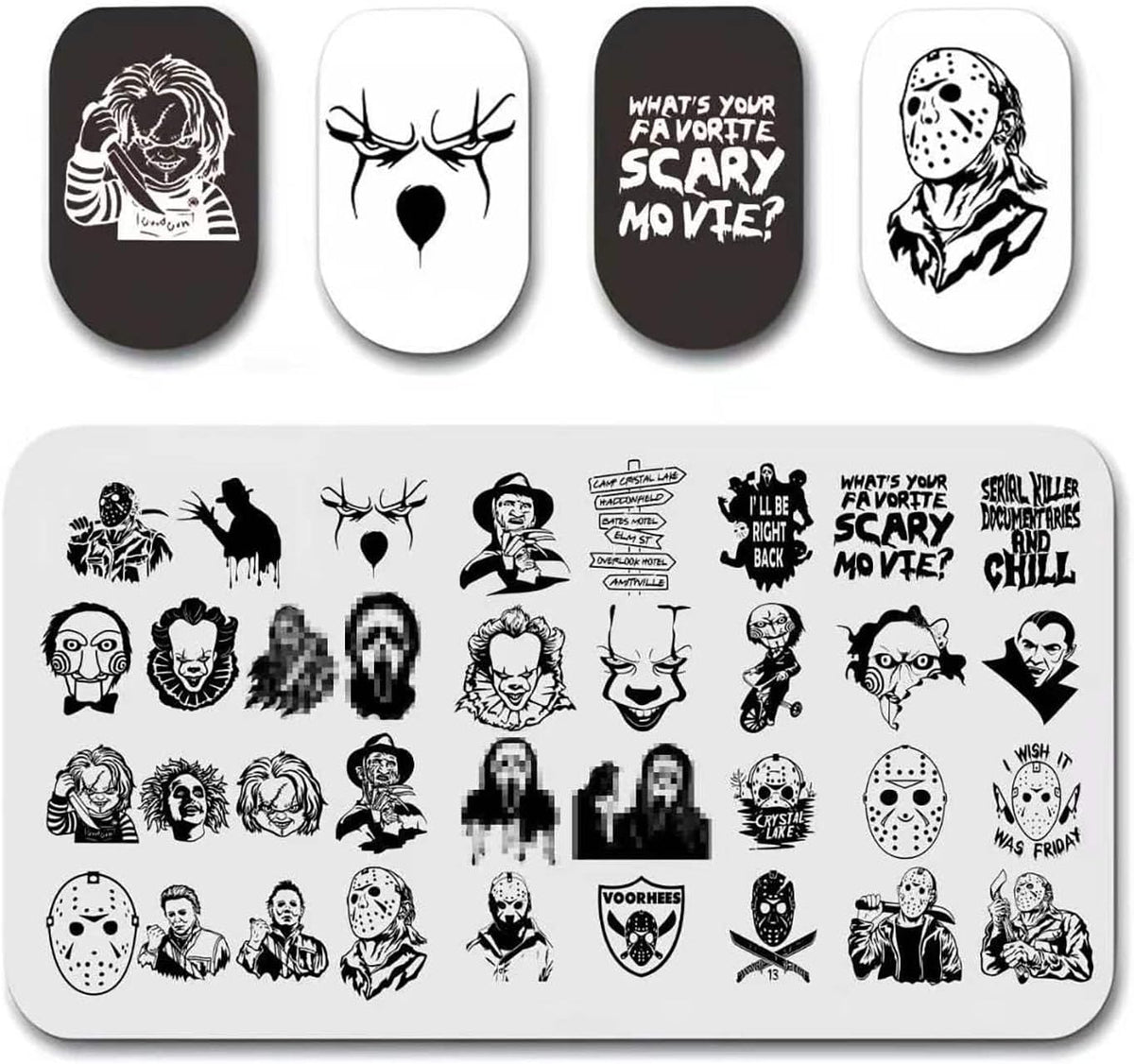 1pc Halloween Nail Stamping Plates Skull Nail Stamper Template Kit Horror Movies Characters Design Halloween Nail