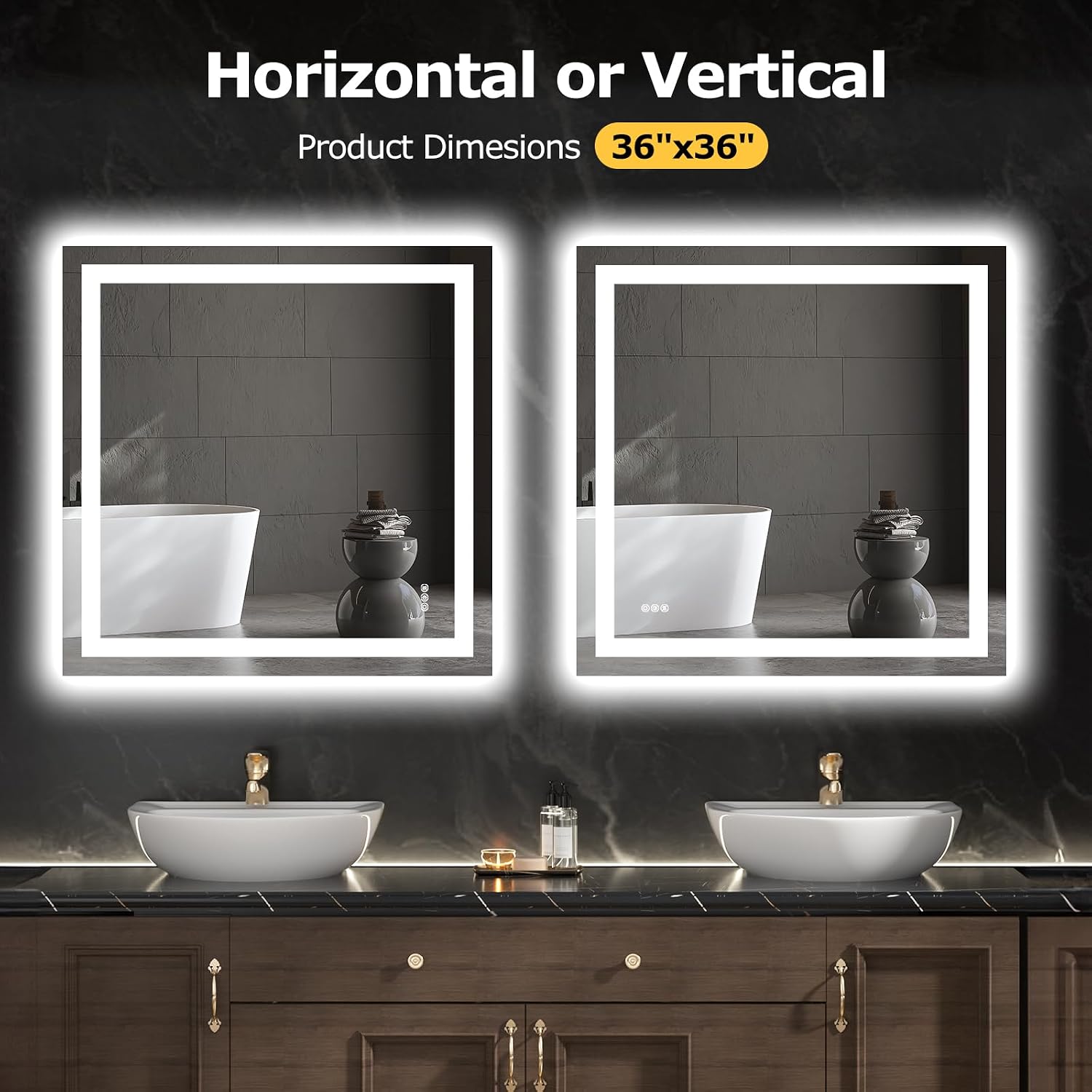 36"X36" LED Bathroom Mirror with Lights, Anti-Fog, Dimmable, Backlit + Front Lit, Smart Bathroom Vanity Mirror