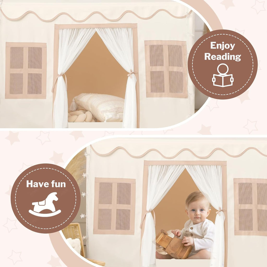 Kids Play Tent Indoor: with Mat, Tassel Garland - Girl Tent Indoor Playhouse for Kids Toys for Boy Girl Birthday Gift