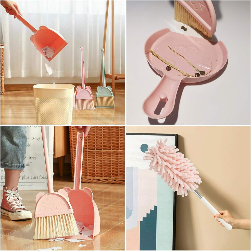 5 Pcs Mini Broom and Dustpan Set, Mini Broom with Dustpan for Home, Little Broom Dustpan Set with Extendable Duster