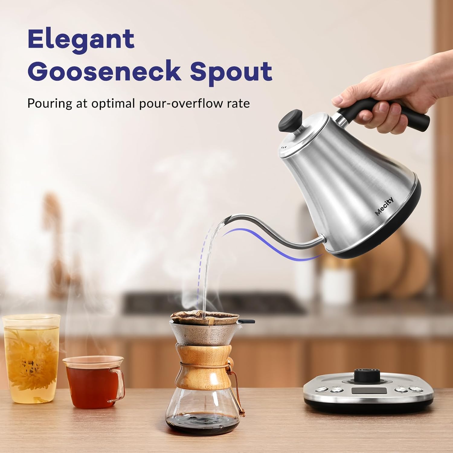 Electric Gooseneck Kettle With LCD Display Automatic Shut Off Retro Coffee Kettle Temperature Control Hot Water
