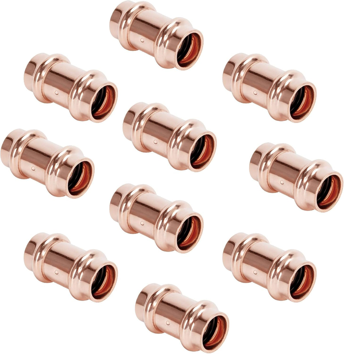 Copper Press Fittings 1/2 inch Coupling with Stop Zero Lead 10-Pack