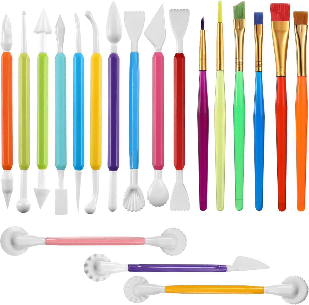 19 Pcs Cake Decorating Tools, Cookie Fondant Modeling Set, Marshmallow Sculpting Brush and Fondant Modeling Tools for