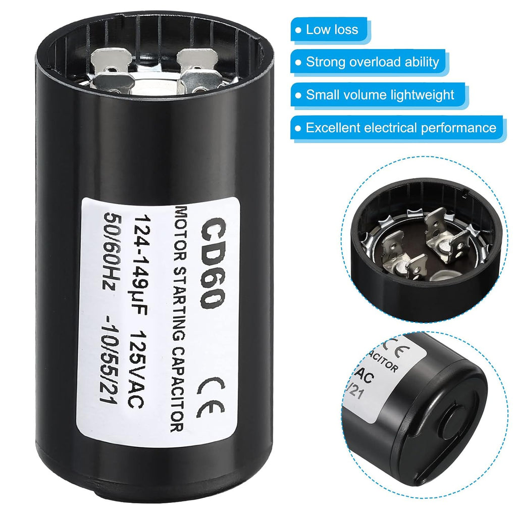 PATIKIL Motor Start Capacitor, 2 Pack 124-149uF/Mfd 125V 50/60Hz CD60 Run Capacitor for Electric Motor Starts