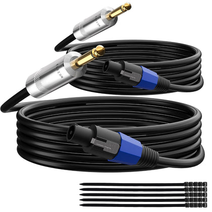 Premium Speakon to 6.35MM 1/4 Inch TS Male Speaker Cable 25 Ft/2 Pack, 12AWG Heavy-Duty High Power Amp Audio