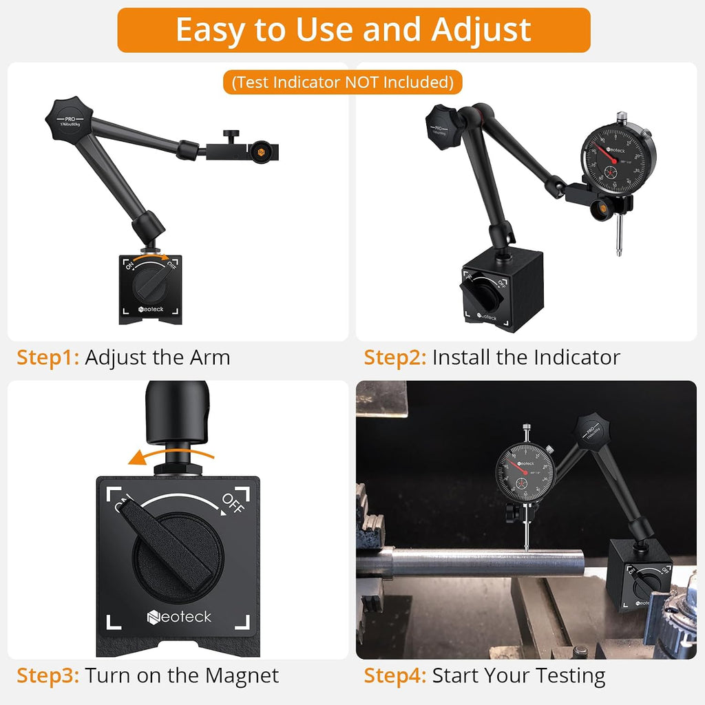 Neoteck 176lbs/80kg Magnetic Base Stand for Dial Indicator,Flexible Arm