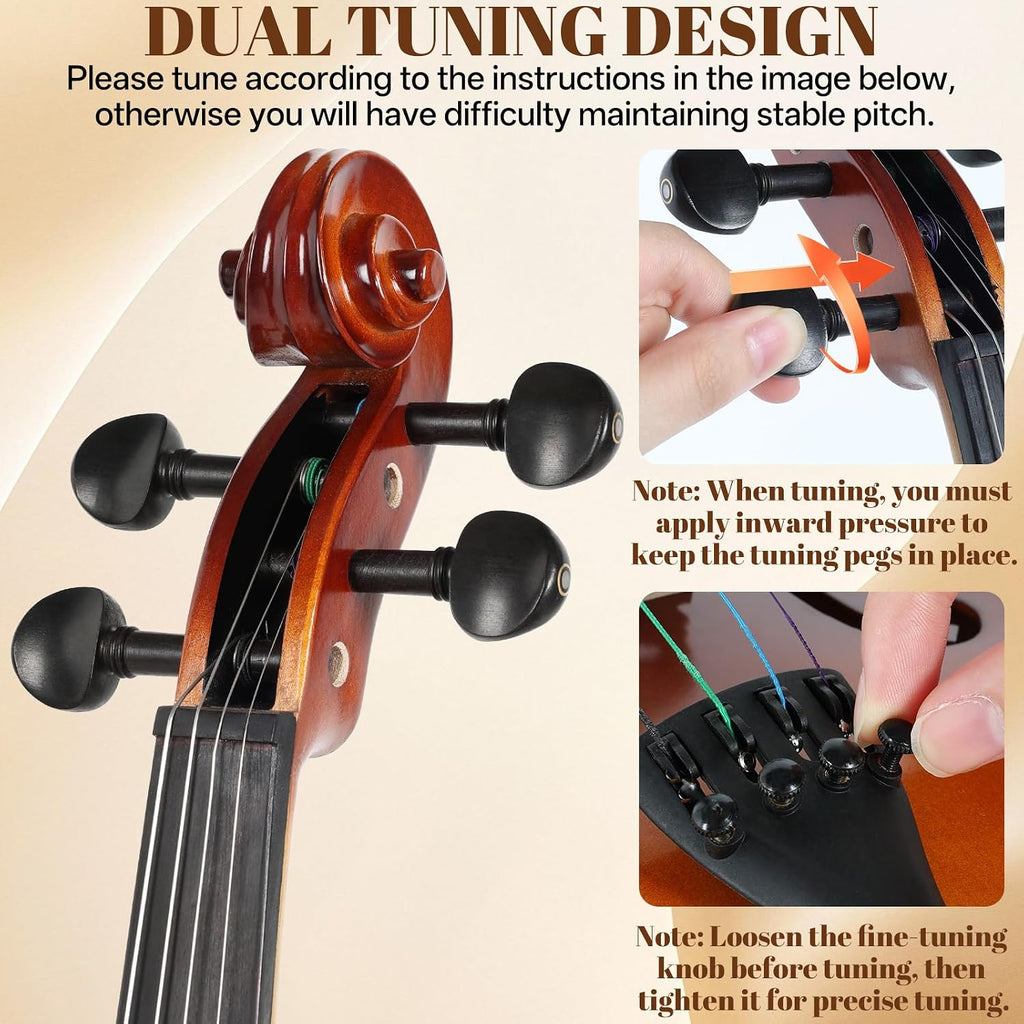 Violin 4/4 Full Size Starter Kit for Students Beginners Adults, Quality Ebony Acoustic Fiddle Set with Hard Case