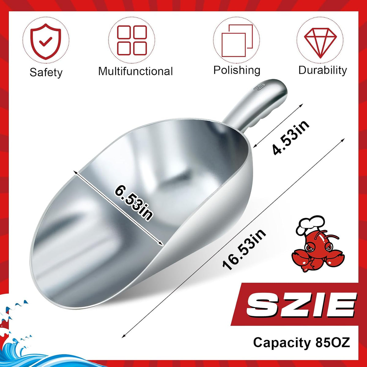 2 Pcs 85 oz Large Aluminum Ice Scoop Commercial Utility Scooper