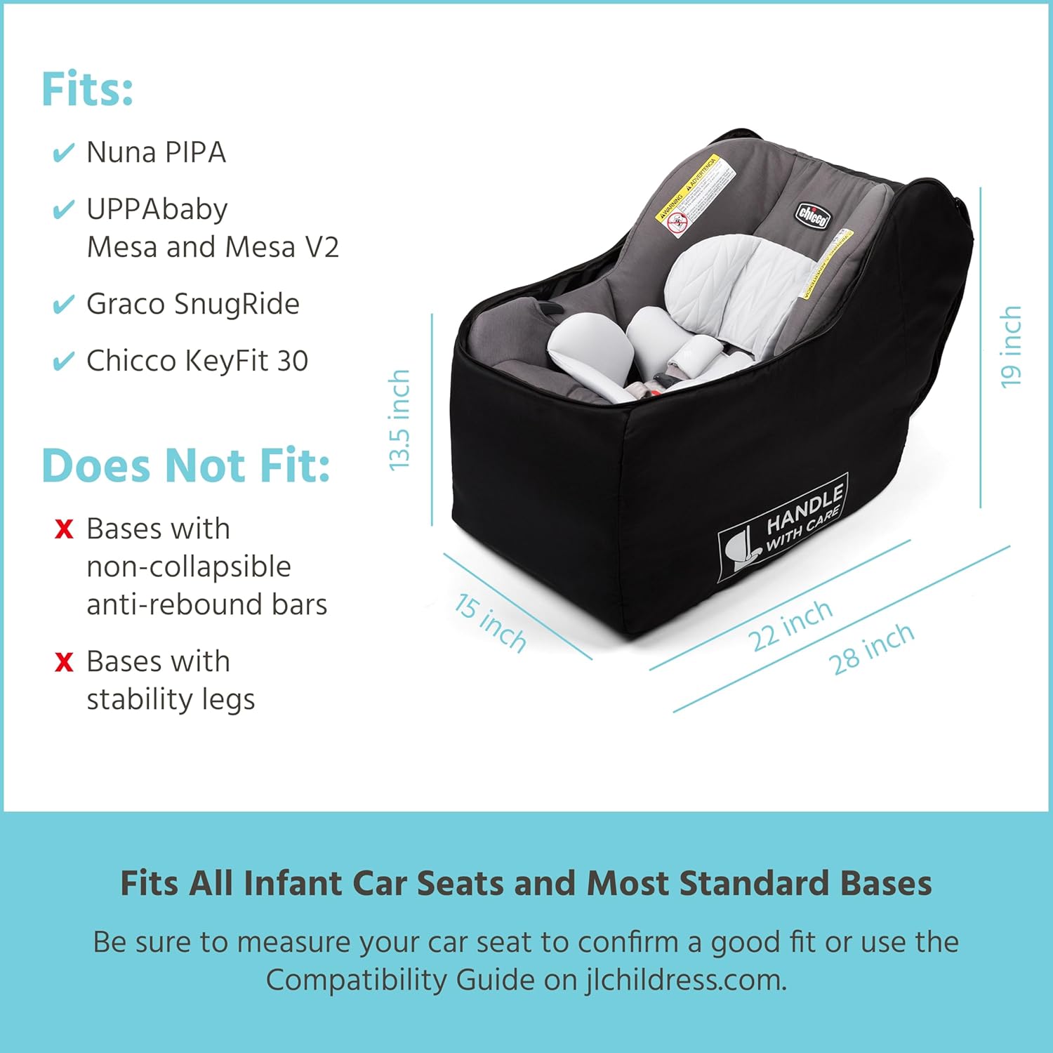 Padded Infant Car Seat Bag - Travel Bag for Airplane, Fits Most Baby & Infant Car Seats, Compatible with UPPAbaby