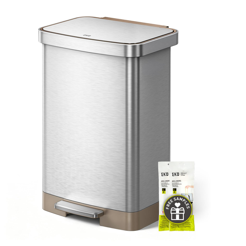 Hudson Matte Stainless 50 Liter/13.2 Gallon Step Trash Can with Rear Trash Bag Storage Compartment