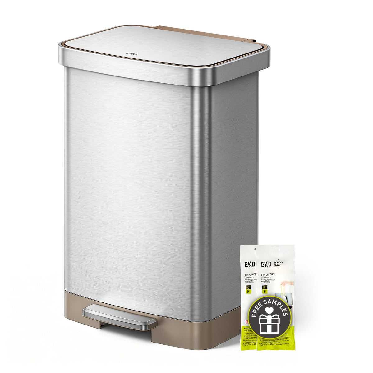 Hudson Matte Stainless 50 Liter/13.2 Gallon Step Trash Can with Rear Trash Bag Storage Compartment