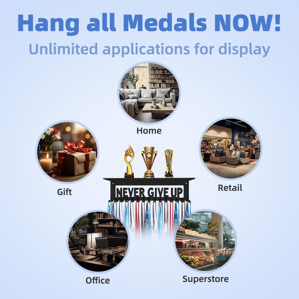 Medal Hanger - Ribbon Holder & Display Frame for Medals & Awards - Wall Mounted Metal Trophy Rack - Easy to Install