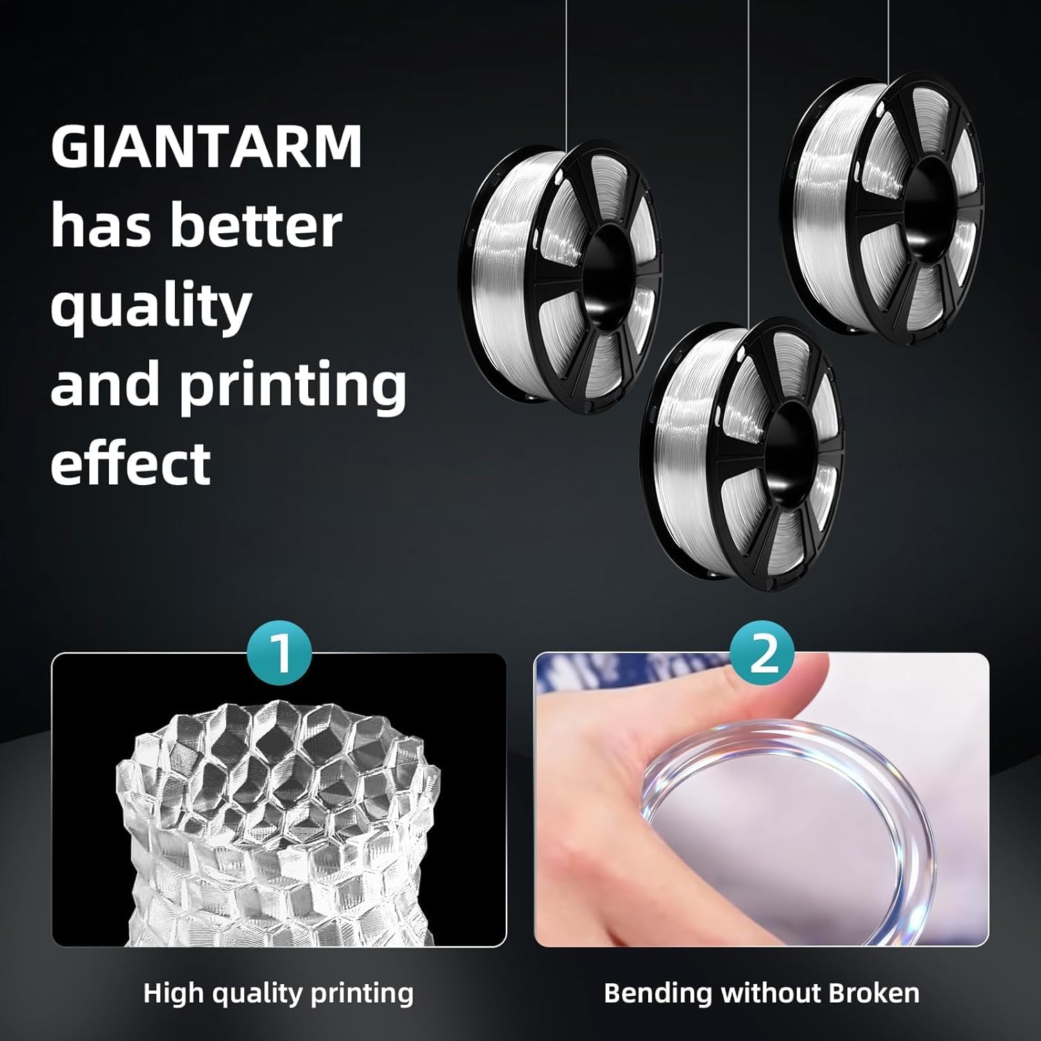 Clear PLA Filament, 1.75mm Transparent PLA 1kg Spool (2.2lbs), 3D Printer Filament with Vacuum Packaging