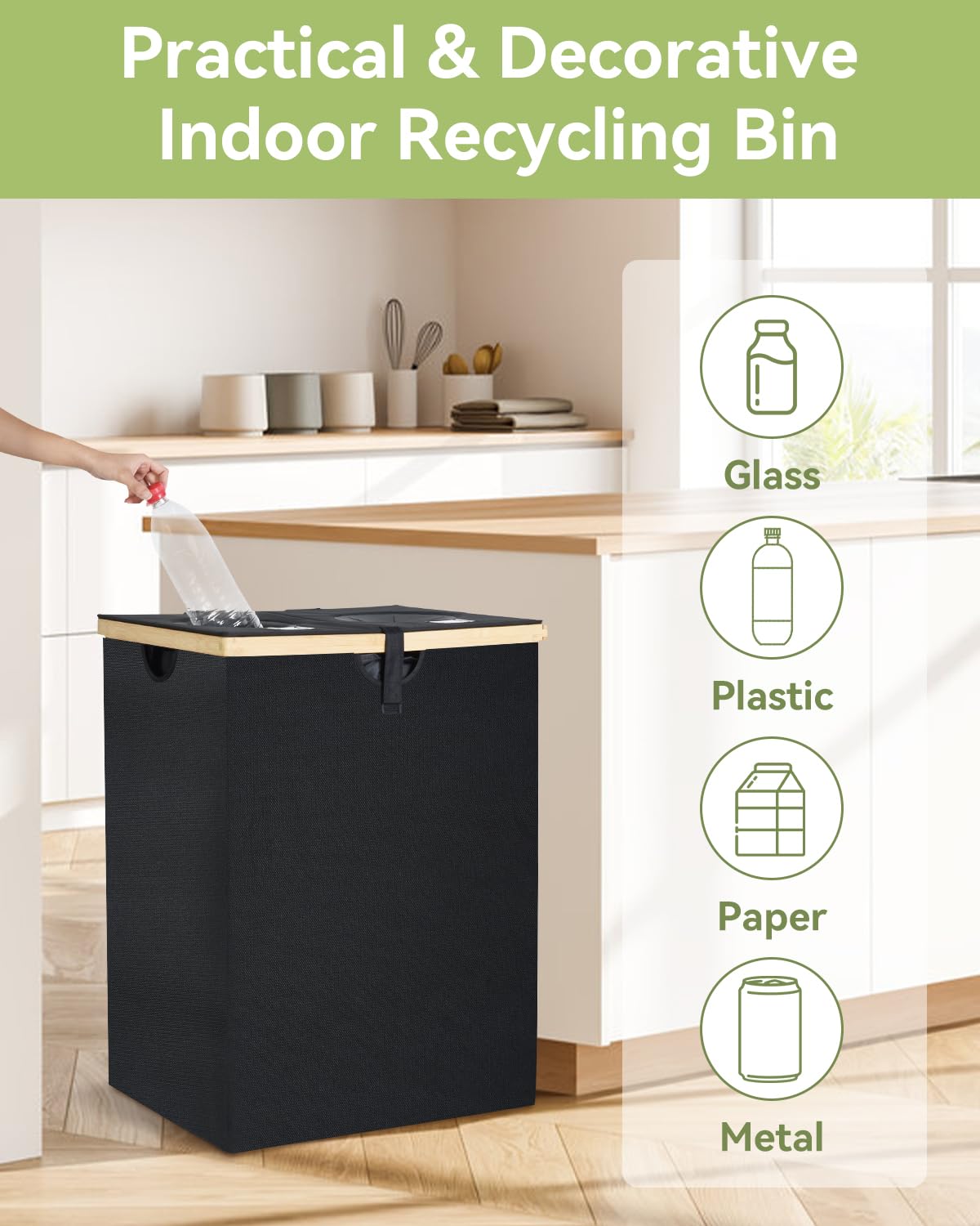 140L Recycling Bin for Kitchen, 2 Compartments Large Home Recycle Bin with Lid with 2 Removeable and Reusable Inner