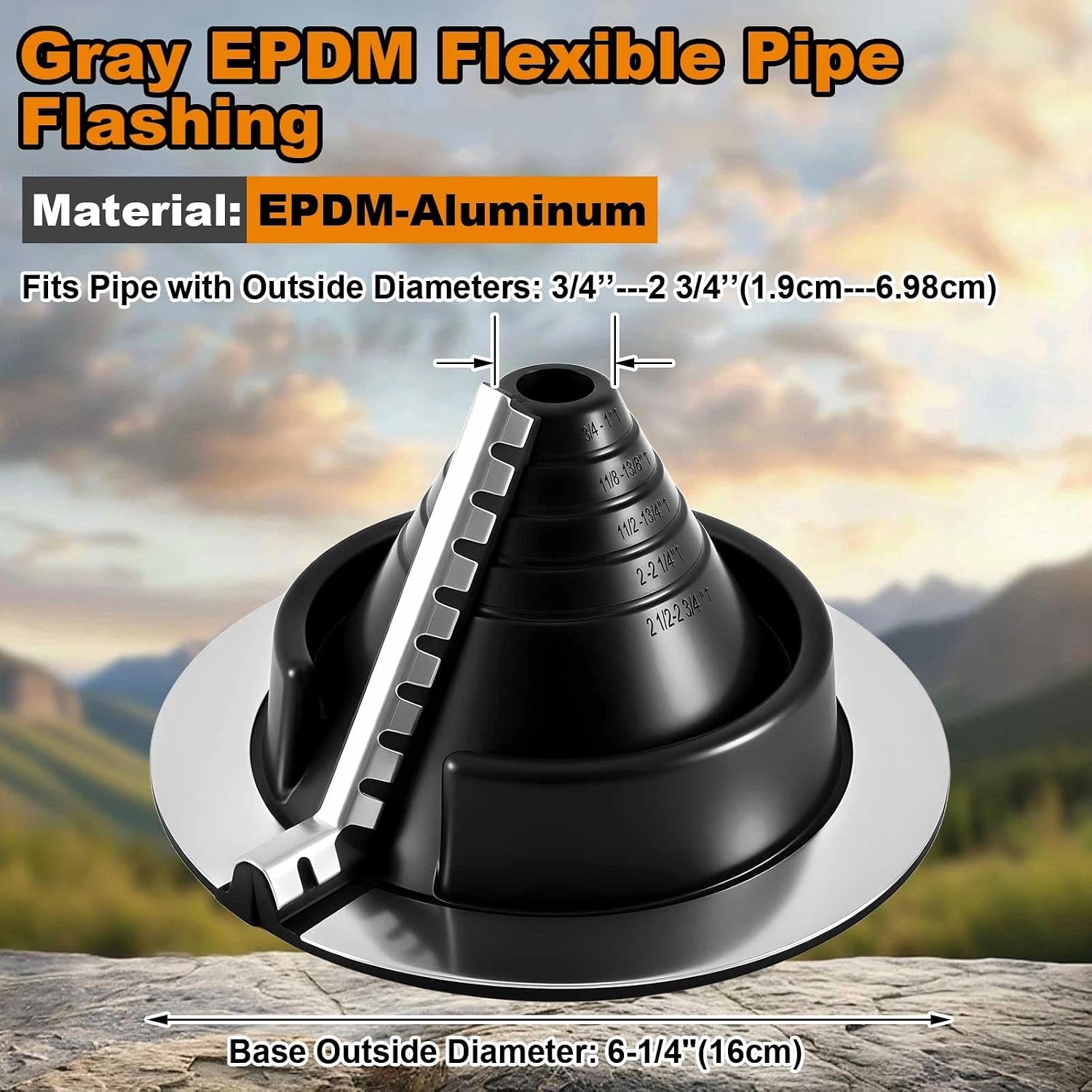 1 Pcs 3/4" - 2-3/4" Metal Split Roof Pipe Flashing Vent Boot Epdm Flexible Roof Jack Rubber Flashing Boot, Round