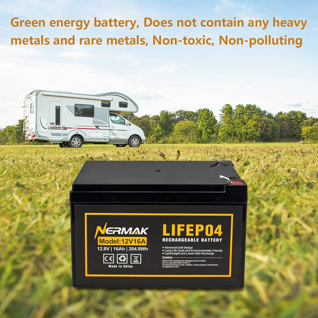 12V 16Ah Lithium LiFePO4 Deep Cycle Battery, 2000+ Cycles Lithium Iron Phosphate Rechargeable Battery for Solar/Wind