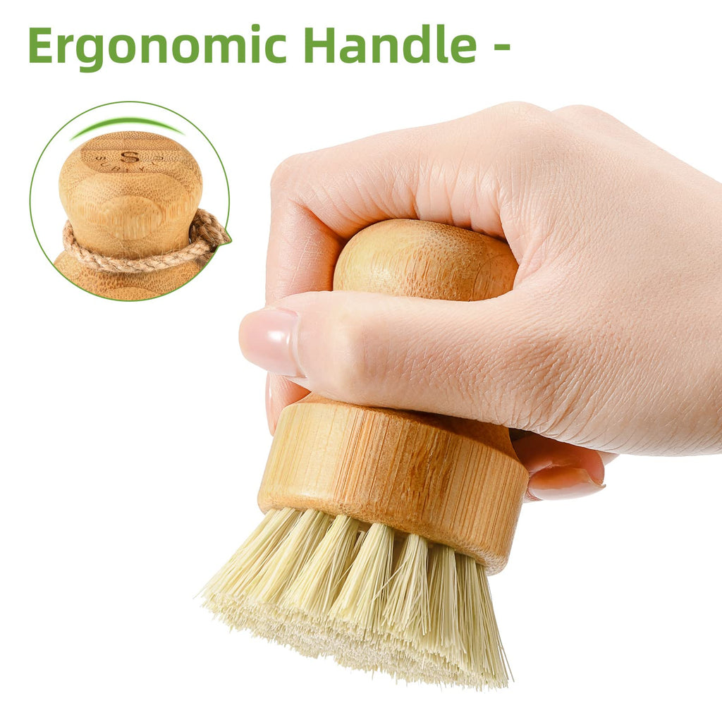 Bamboo Dish Scrub Brush,Produce Brush,2 Pack with Ceramic Holder