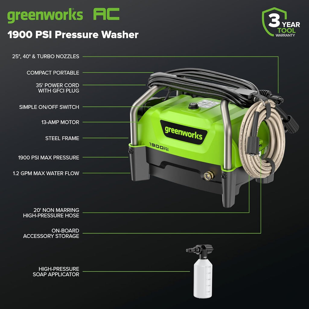 1900 PSI (1.2 GPM Max) Electric Pressure Washer
