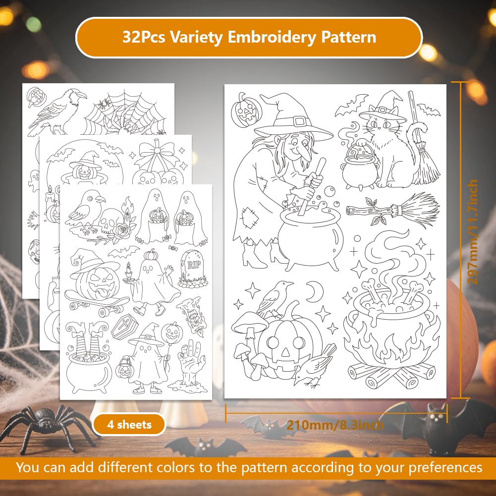 4 Sheets Spooky Halloween Water Soluble Embroidery Stabilizers