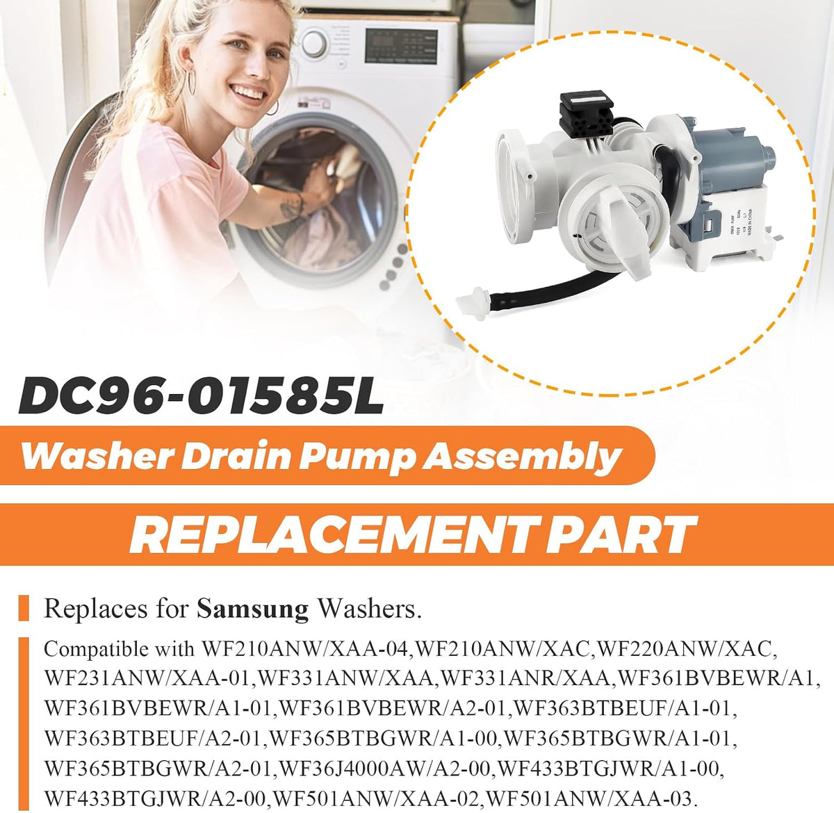 Beaquicy DC96-01585L DC97-17999M Washer Drain Pump Assembly - Replacement for 2677749 AP5582209 PS4217041 EAP4217041 Samsung Washing Machine