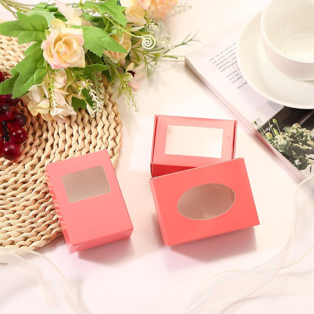 32Pcs Soap Packaging Boxes 2.4x3.3x1.2 Inch Kraft Soap Box with Window Mini Soap Present Treat Gift Box for Bakery