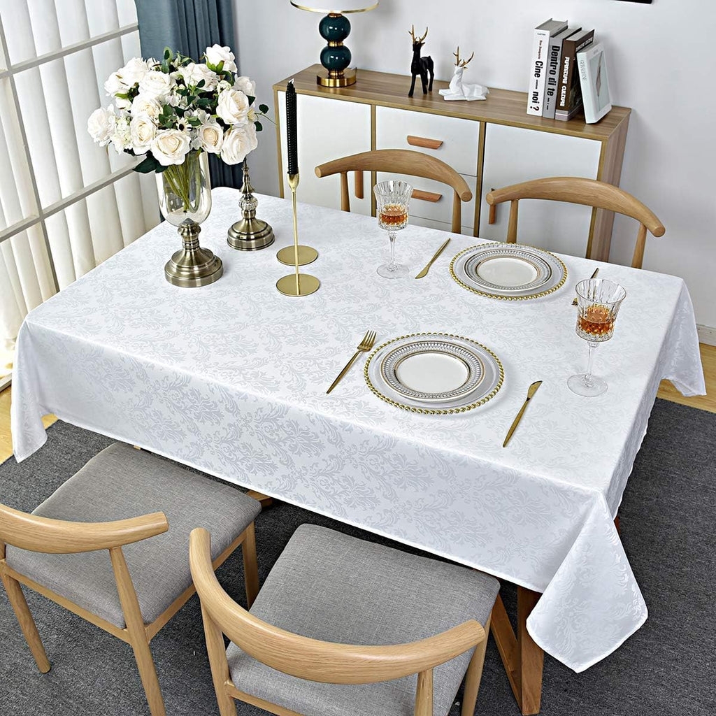 White Jacquard Damask Rectangle Tablecloth, 60 x 120 Inch