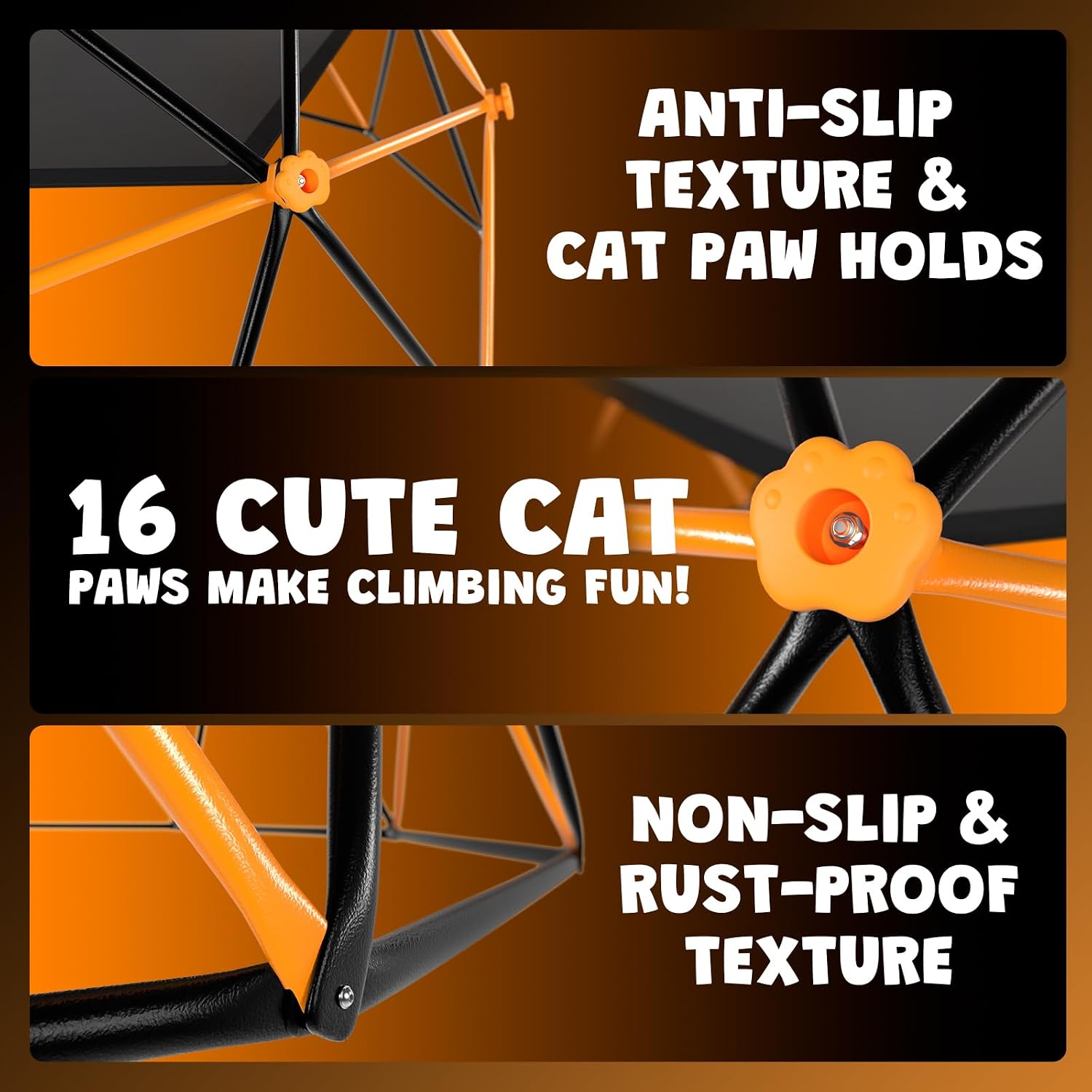 10FT Climbing Dome with Hammock & Ball Toss Game, 880LBS Geometric Dome Climber with Cat Paw Safety Holds, Anti-Rust