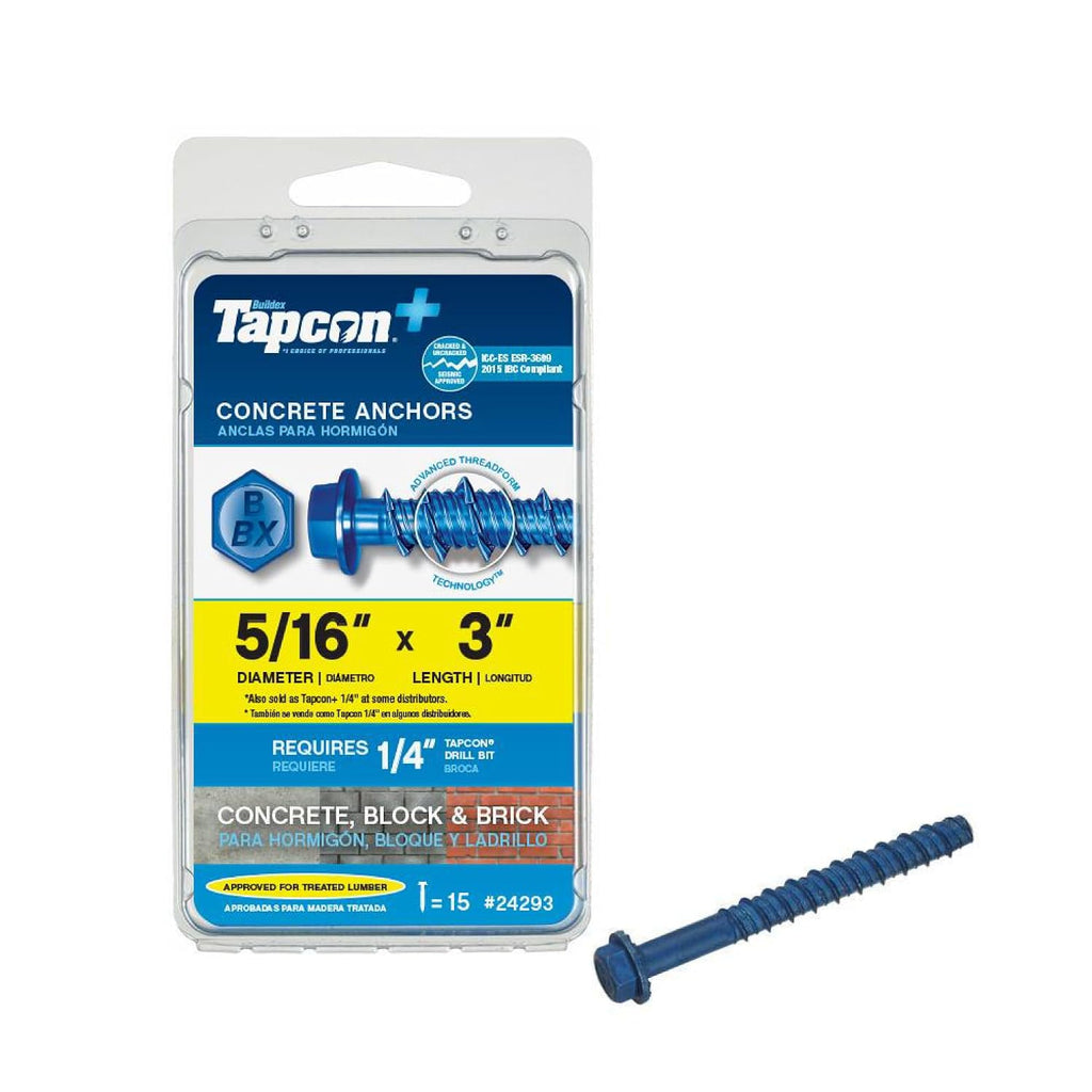 + 5/16 x 3 Inch Heavy-Duty Hex Head Concrete Anchors, 15 PCS, Corrosion Resistant Blue Climaseal Coating, Outdoor