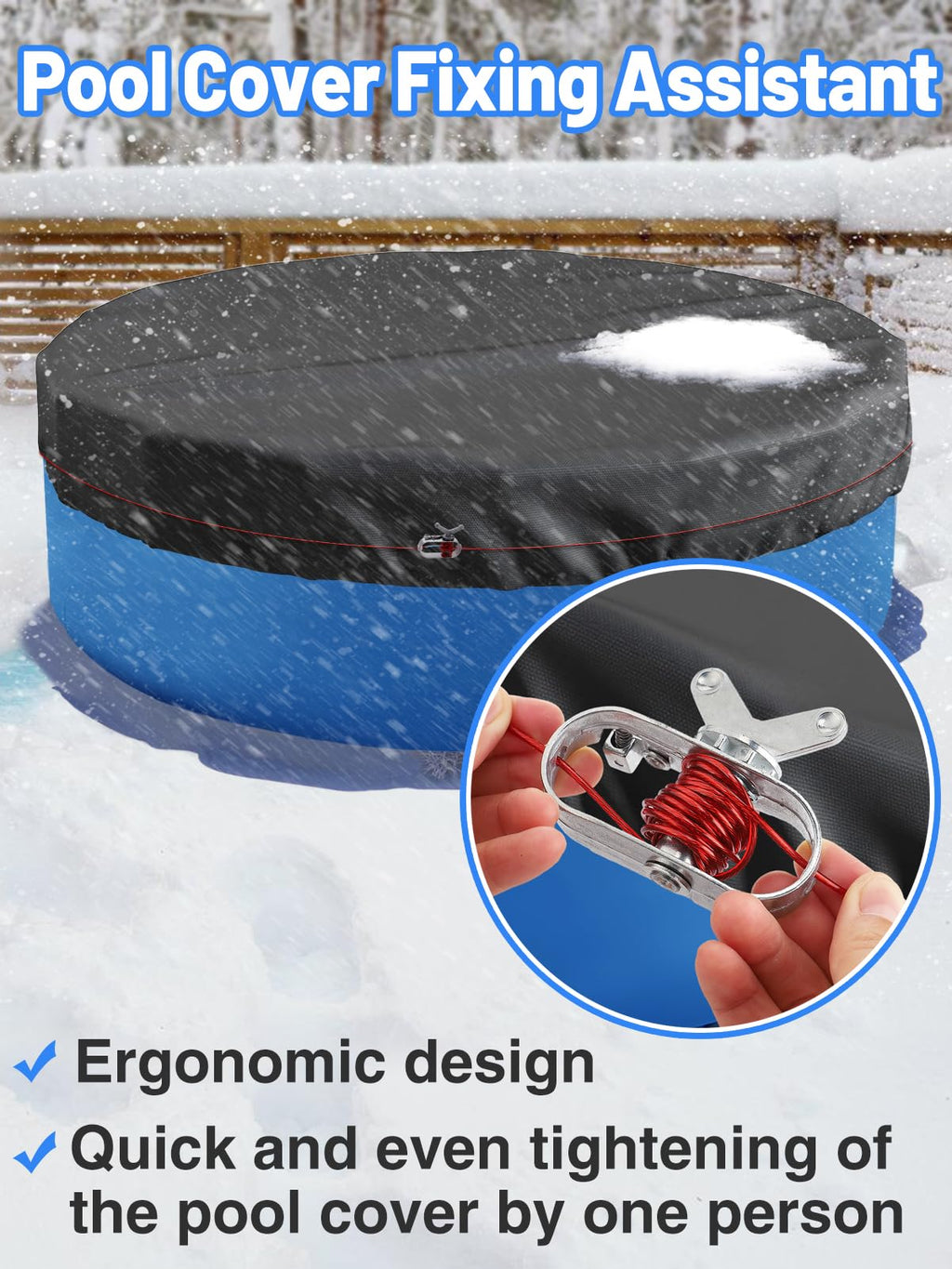 PAMASE Pool Cover Cable & Winch Kit for Above-Ground Pools