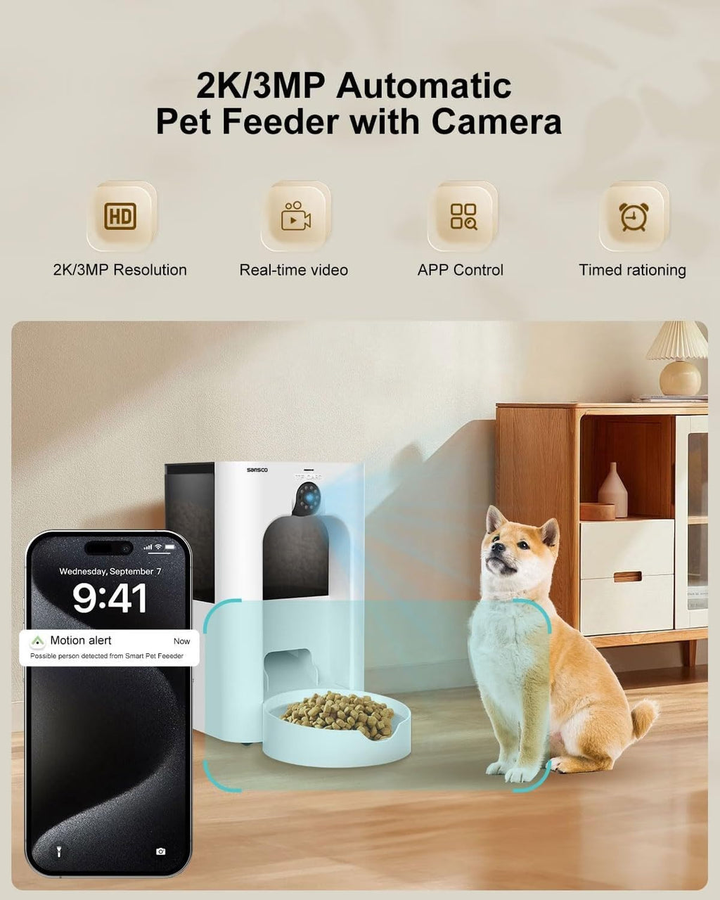 Automatic Cat Feeder with Camera, 2K HD Video & Night Vision, 5G/2.4G WiFi