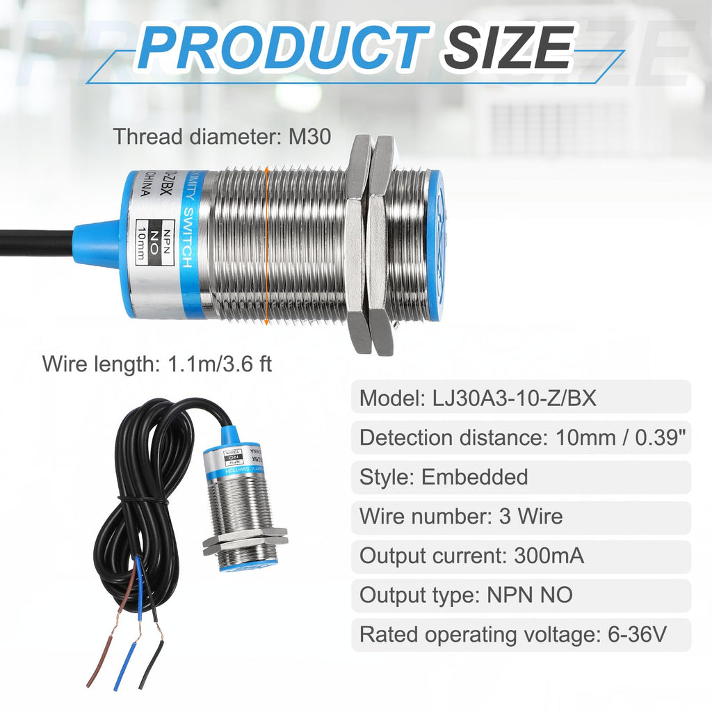 MECCANIXITY Inductive Proximity Sensor, NPN NO M30 10mm Approach Sensor