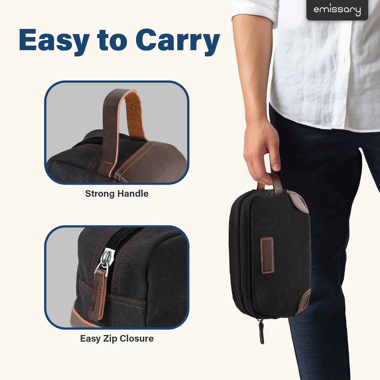 Men's Toiletry Bag, Leather and Canvas Travel Toiletry Bag, Dopp Kit for Men, Travel Bathroom Bag Men's Shaving Kit