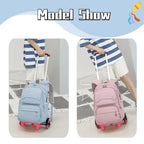 Solid Color Girls Rolling Backpack with Wheels Schoolbag Elementary School Student Trolley Daypack